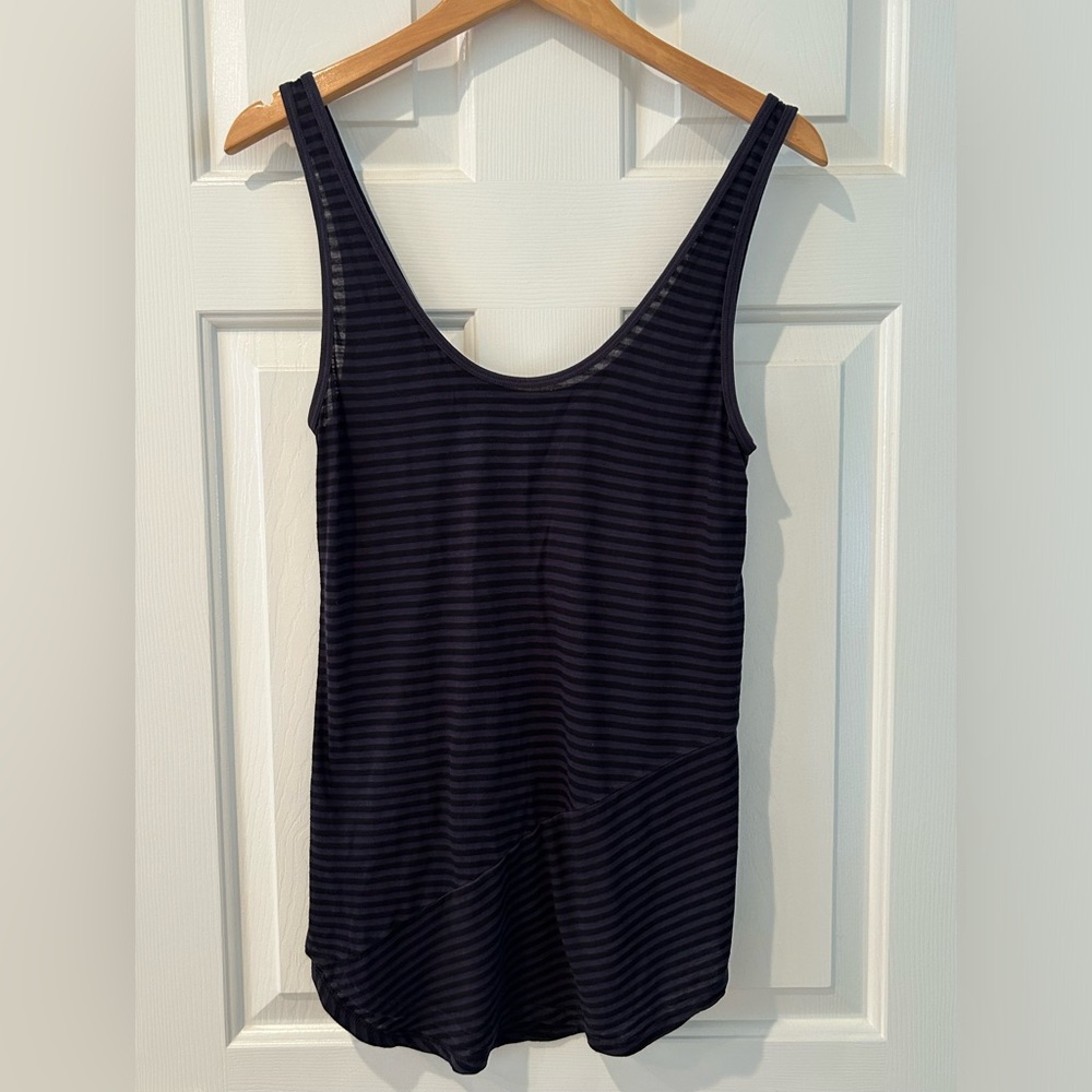 Velvet By Graham & Spencer Striped Luxe Tank Top Size M Black & Purple USA Made
